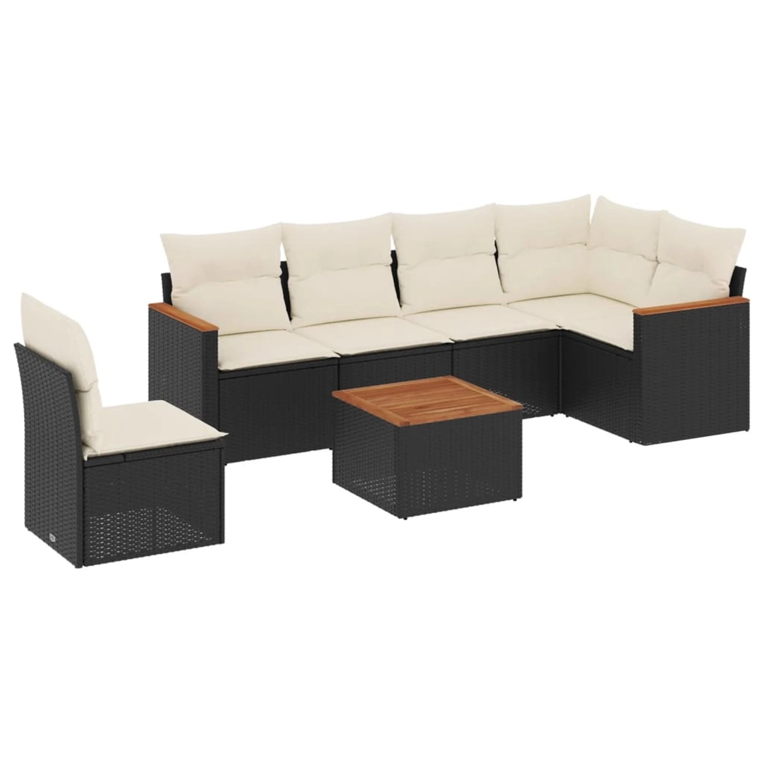 vidaXL 7-Tlg Garten-Sofagarnitur mit Kissen Schwarz Poly Rattan 3258423