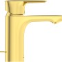 Ideal Standard Waschtischarmatur Connect Air in gebürstetem Gold für moderne Badezimmer.
