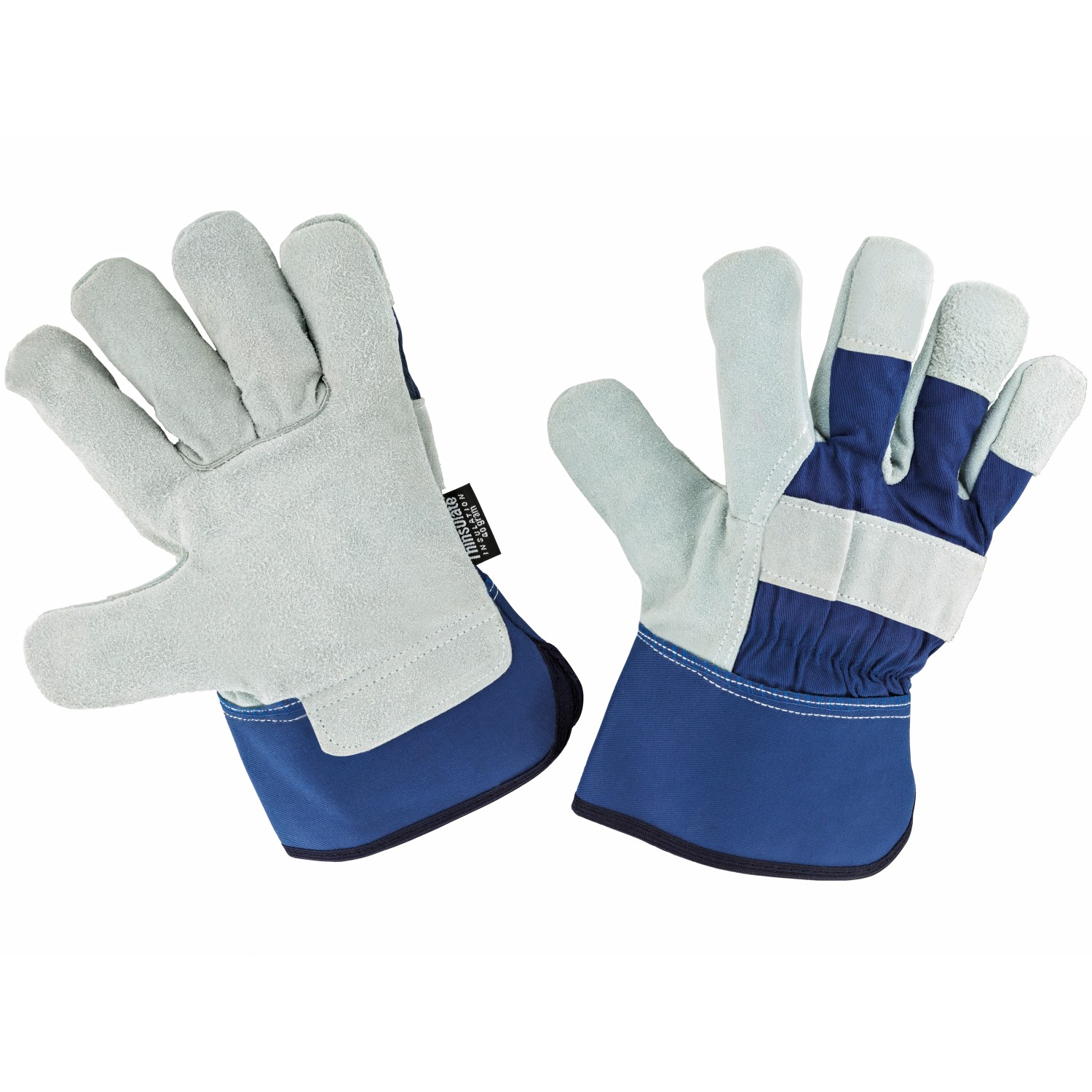 Grau-blaue Rindspaltleder Arbeitshandschuhe Größe 10 für Garten- und Heimwerkerarbeiten.