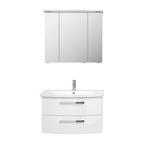 Pelipal Badmöbel-Set Serie 4010, 84 cm, Weiß Hochglanz: Waschbecken, Unterschrank, Spiegelschrank.