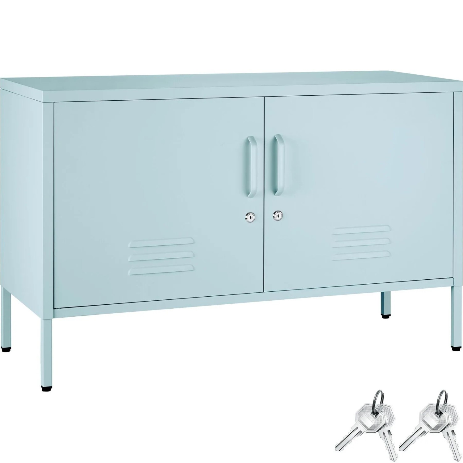 Tectake Sideboard Baker 2 Türen Mit Magnetverschluss  Einzeln Abschließbar Verstellbarer Zwischenboden  100 x 42 5 x 65 cm Grau Blau