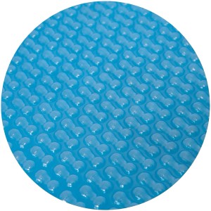 Nahaufnahme einer blauen Solarplane (400µm) mit GeoBubble-Design für runde Pools (360cm) zur Pool Erwärmung.