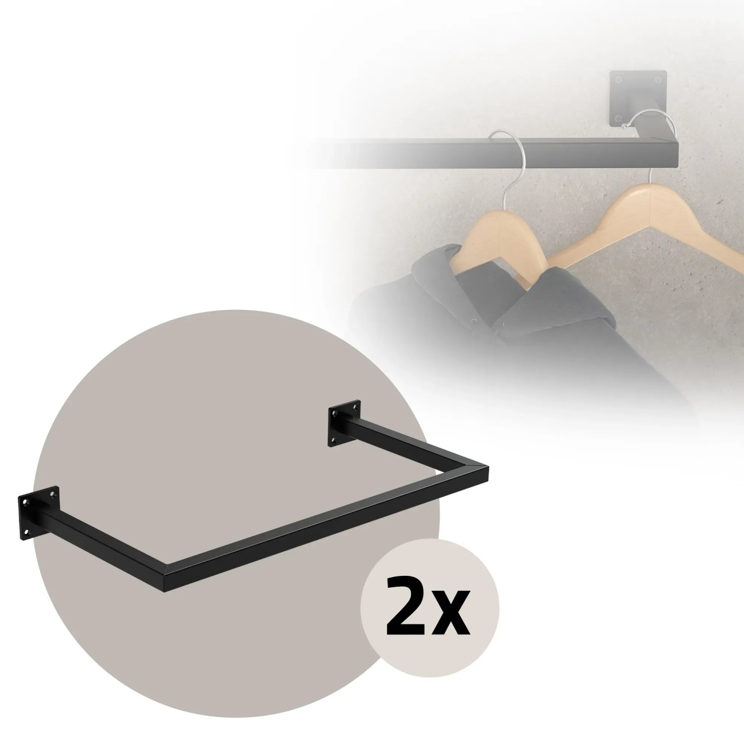 ML-Design 2er Set Wand-Kleiderstange, rechteckig, 30x60cm, schwarz, Stahl.
