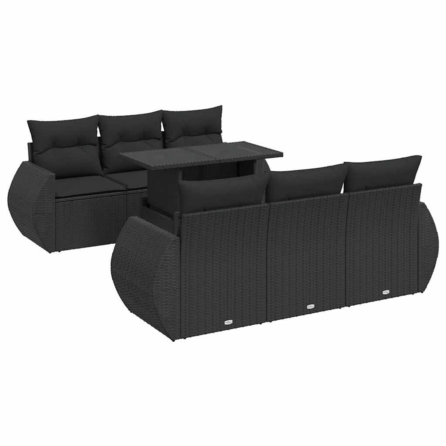 vidaXL 7-Tlg Garten-Sofagarnitur mit Kissen Schwarz Poly Rattan 3326576 günstig online kaufen