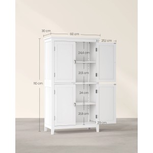 Weißer Vasagle Badezimmerschrank (30x60x110cm) mit offenen Türen und Innenmaßen.
