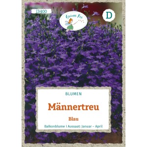 Grüne Fee Männertreu Blau Blumensamen: Packung mit blauen Lobelien für Balkon und Garten.
