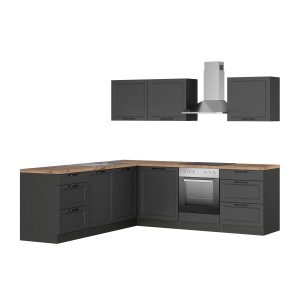 Moderne Held Winkelküche Kempten 240 cm in Graphit/Grau mit E-Geräten.