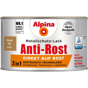 Dose Alpina Metallschutzlack Anti-Rost Gold glänzend, 300ml, 3in1 Rostschutz-Technologie.