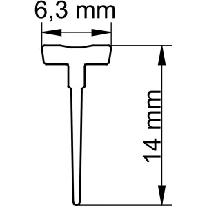 Technische Zeichnung: Schulte Einschubdichtung für Duschkabinen MasterClass/Garant, 6mm Glas, Maße 6,3x14mm.