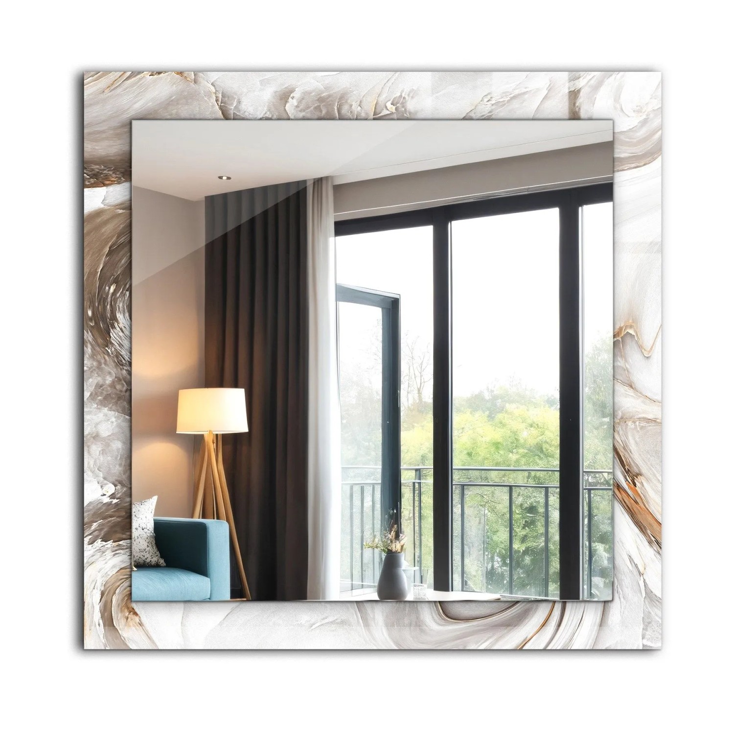 Tulup Bedruckte Spiegel Abstraktes Marmormuster 60x60 cm Rechteckig Spiegel mit Dekoration Dekorativer Spiegel Spiegel O...