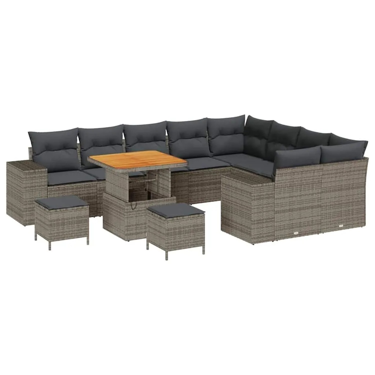 vidaXL Garten-Sofa-Set mit Kissen mit Speicher 12-Tlg Grau 3363993