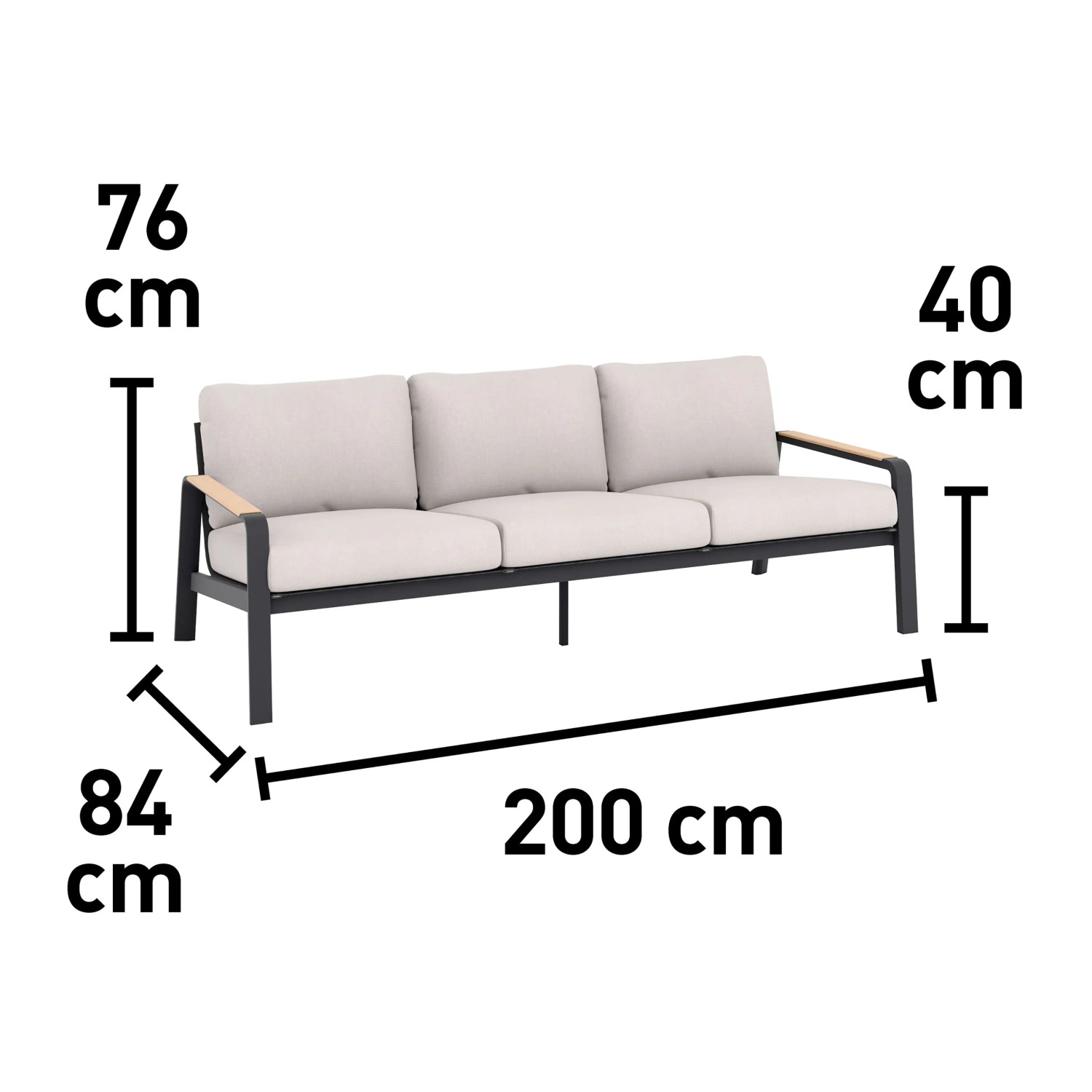 Branford Lounge-Sitzbank, 200 cm breit, Teil des 4-tlg. Lounge-Sets für Garten und Terrasse.