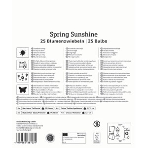 Verpackung Blumenzwiebeln 'Spring Sunshine Mix' mit Narzissen, Tulpen, Krokussen und Hyazinthen.