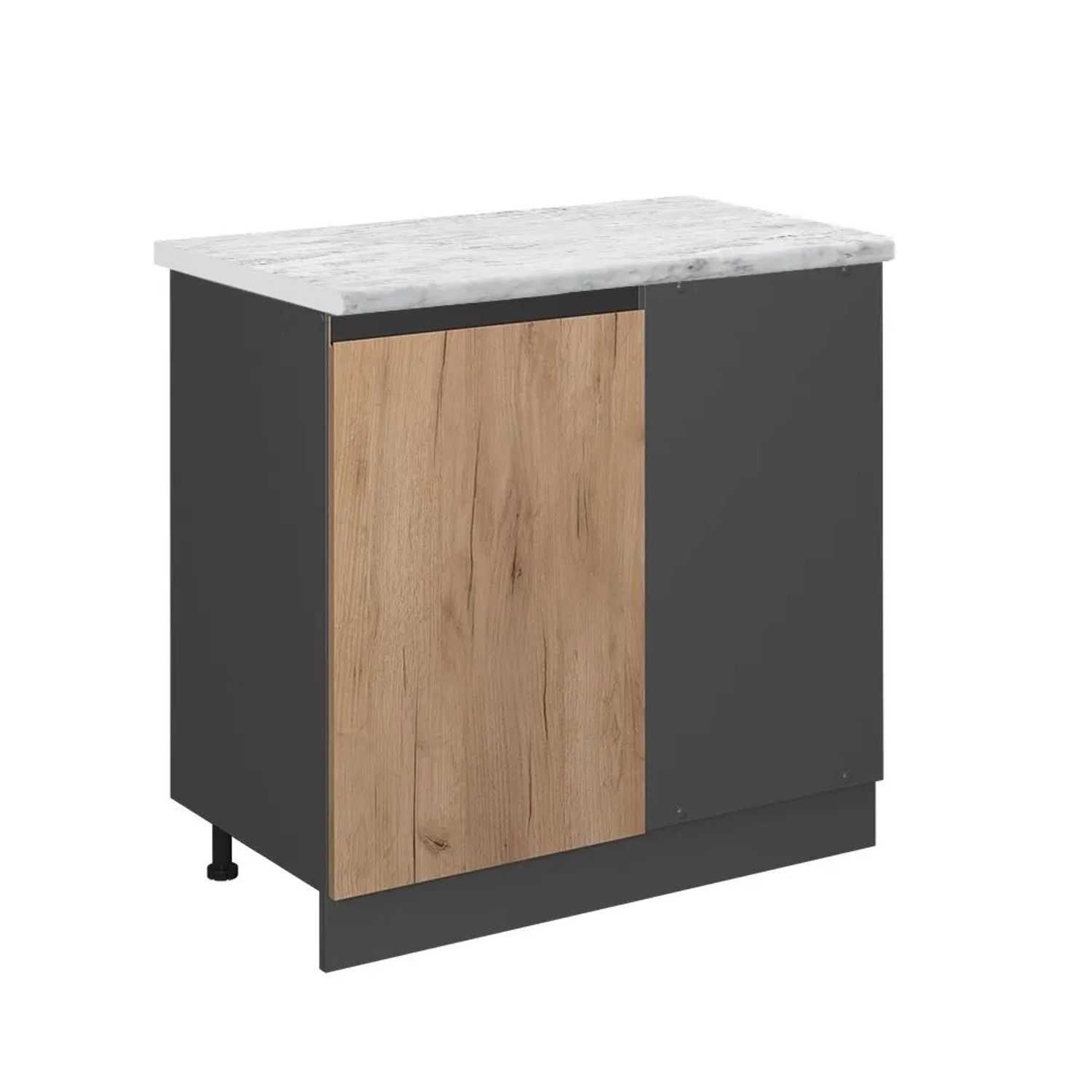 Vicco Eckunterschrank R-Line Küchen Eckschrank Goldkraft Eiche Anthrazit J-Shape AP Marmor mit Anthrazit Korpus