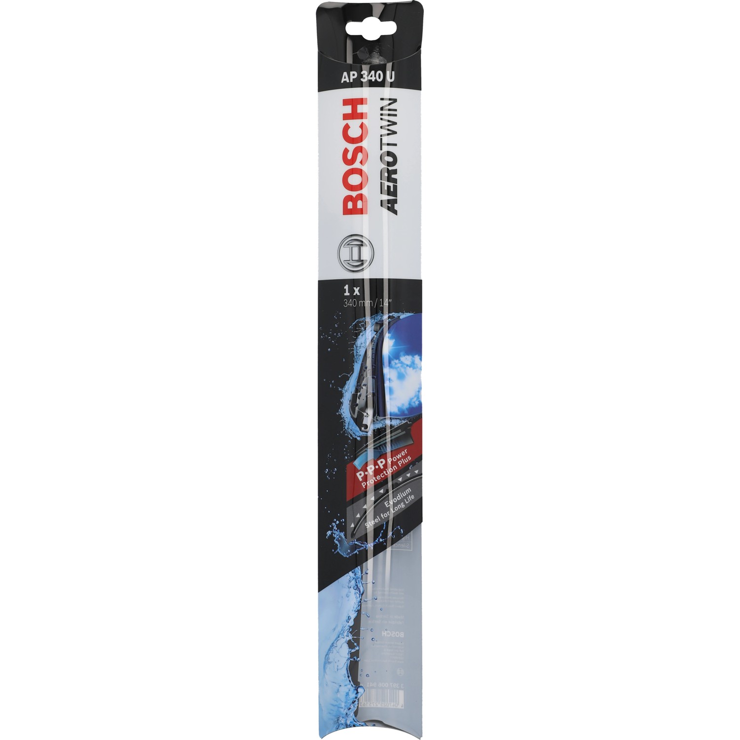 Bosch Aerotwin AP340U Scheibenwischer im Karton, für klare Sicht bei jedem Wetter.