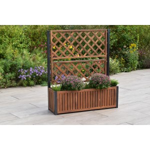 Merxx Rankgitter Groß aus Aluminium und Akazie mit Pflanzkasten und Bepflanzung.