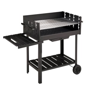 OBI Holzkohlegrillwagen Montreal mit großer Grillfläche, Ablage und Windschutz.