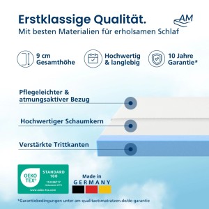 AM Baby- & Kindermatratze 70x140cm: Matratze mit atmungsaktivem Bezug, Schaumkern und verstärkten Trittkanten.