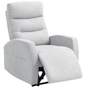 Hellgrauer HOMCOM Relaxsessel mit Liegefunktion und ausklappbarer Fußstütze.