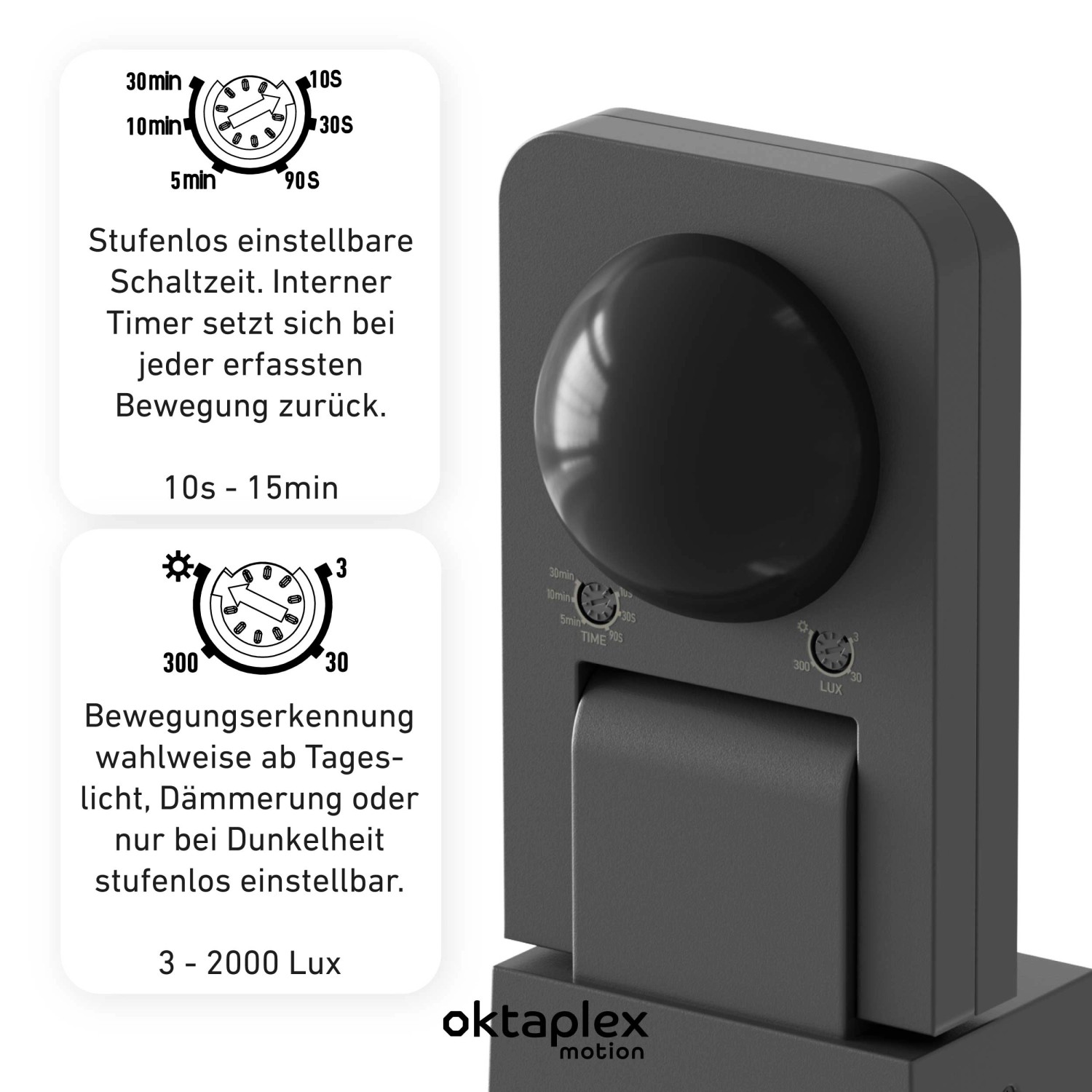 Oktaplex Tea Bewegungsmelder 360 Grad, anthrazit, für Außen und Innen. Lampe & Leuchte.
