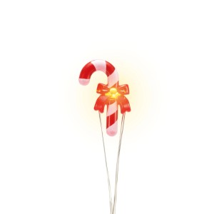 Rot-weiße Zuckerstange mit roter Schleife, leuchtet warmweiß. Detail der OBI LED Lichterkette für festliche Deko.