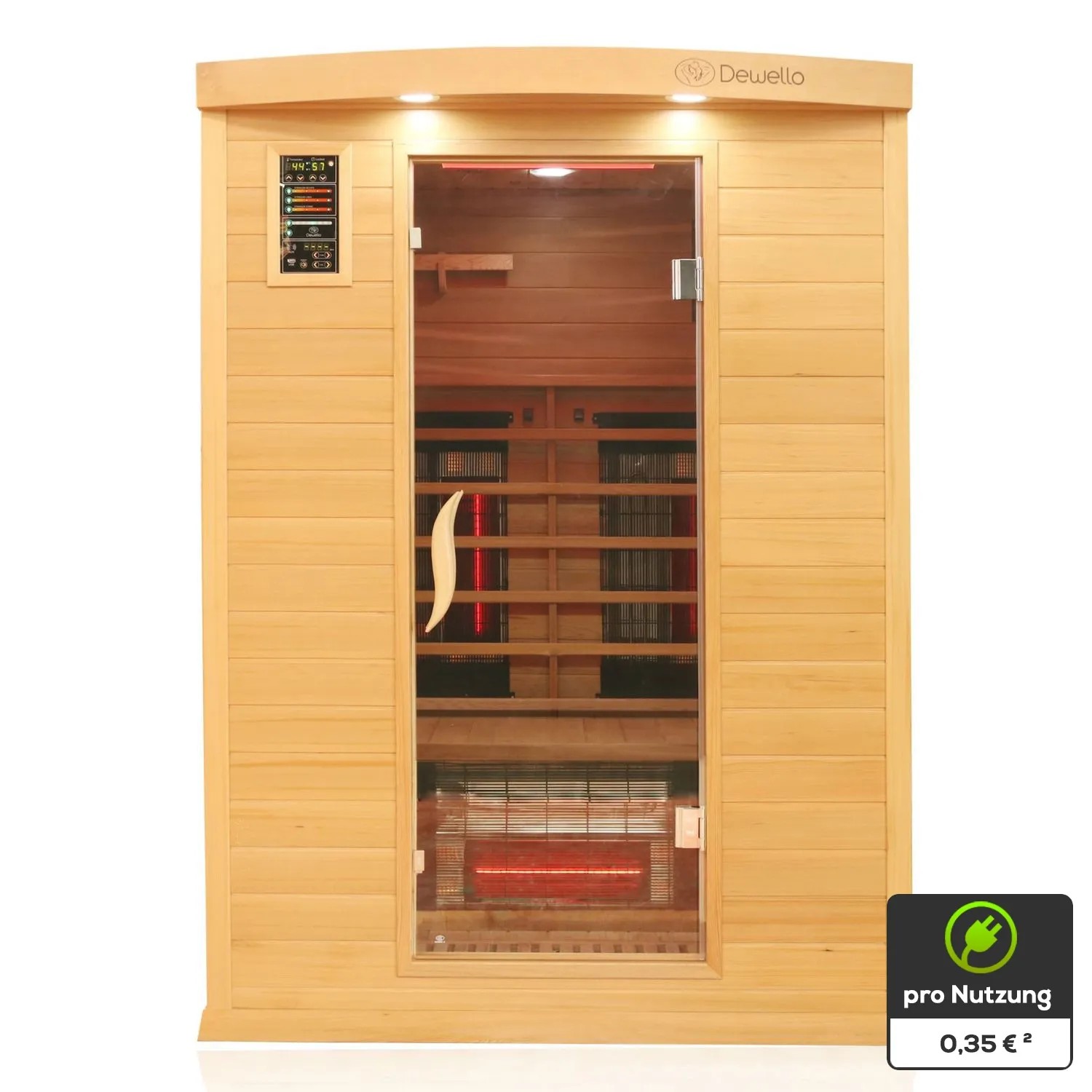 Dewello Infrarotkabine Pierson Pro aus Hemlock & Zeder, 135x105cm, für 2 Personen.
