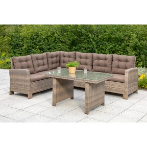 Merxx Salerno Eckbank-Set mit Gartentisch (120x70 cm) und Polster.