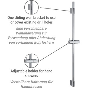 Wenko Duschstange Classic Chrom, 90 cm, mit verstellbarem Brausehalter und verschiebbarer Wandhalterung.