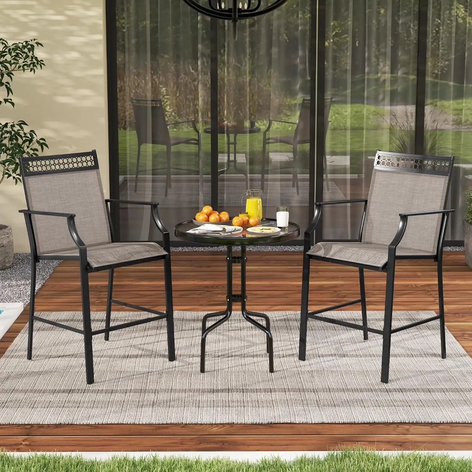 Costway 2er Set Hohe Gartenstühle Metallrahmen 180 kg Belastbar Kaffee_2