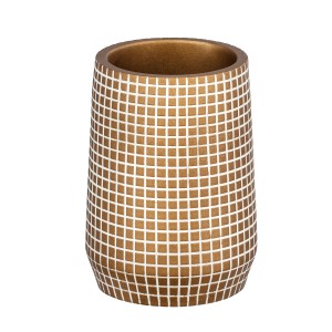 Goldener Zahnputzbecher Ohrid mit weißem Mosaikmuster für Bad & WC.