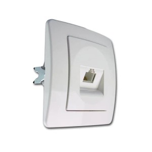 Weiße TEM EKONOMIK 1-fach RJ45 Netzwerkdose Cat5e Unterputz. Elegantes Design für schnelle Installation.