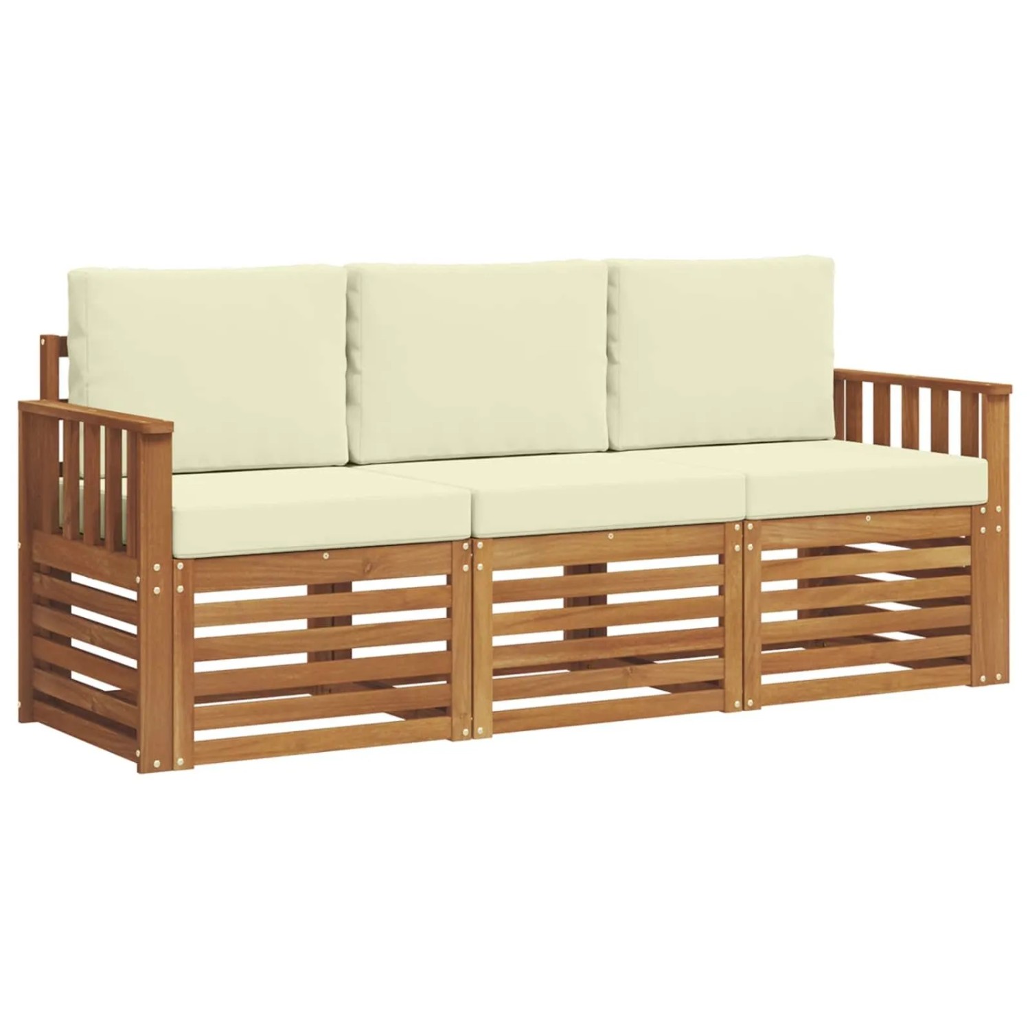 vidaXL Sofagarnituren 3 Tlg Natur und Creme Massivholz Akazie 3374280