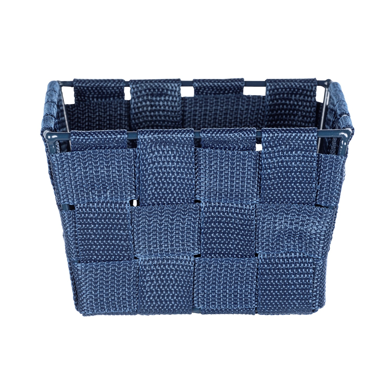 Wenko Aufbewahrungskorb Adria Mini, dunkelblaues Kunststoff-Geflecht, 14x9x14 cm.