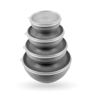 ProHome Vorratsdosen 4er Set Rund Grau, gestapelt. Frischhaltedosen aus Kunststoff mit Deckel.