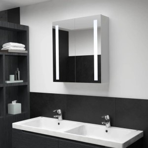 Weißer vidaXL LED-Spiegelschrank (60x62 cm) mit zwei Türen und LED-Leuchten im Badezimmer.