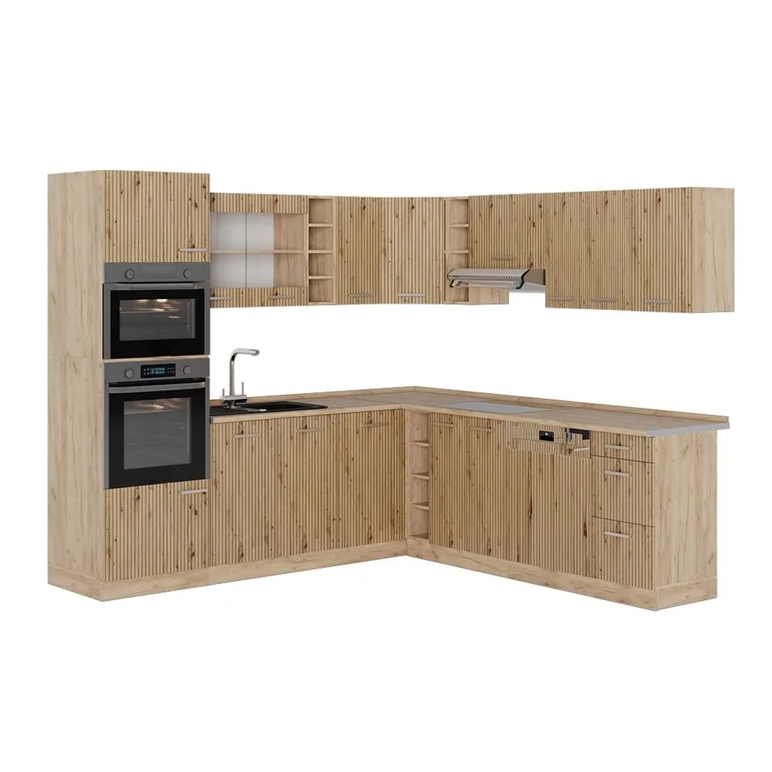 Vicco Eckküche R-Line Artisan-Eiche/Goldkraft Eiche 247 x 82, AP Eiche