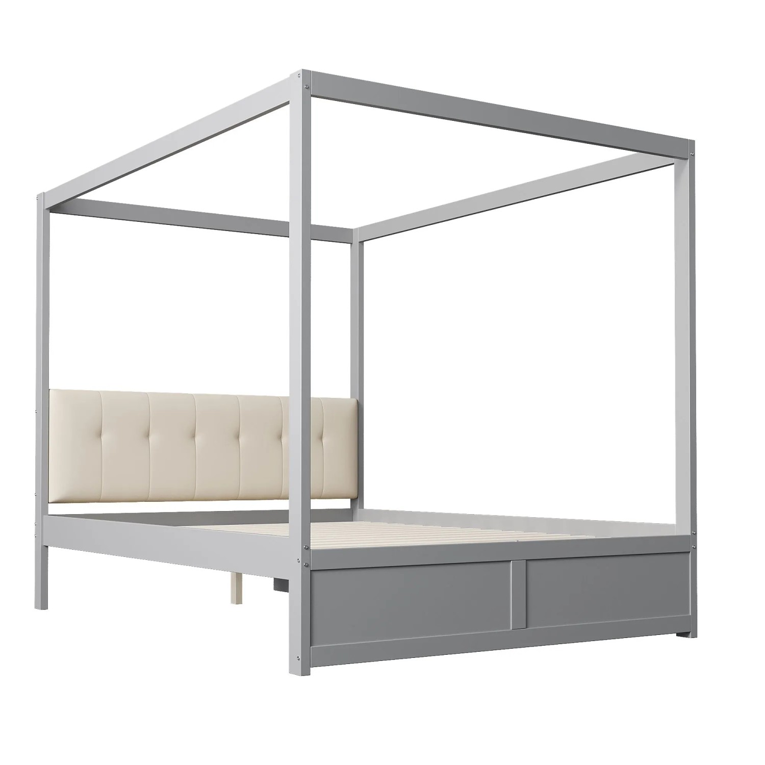 KOMHTOM Himmelbett 140x200 Cm Mit Großen Schubladen Und Weichem Kopfteil  Graues Holzbett