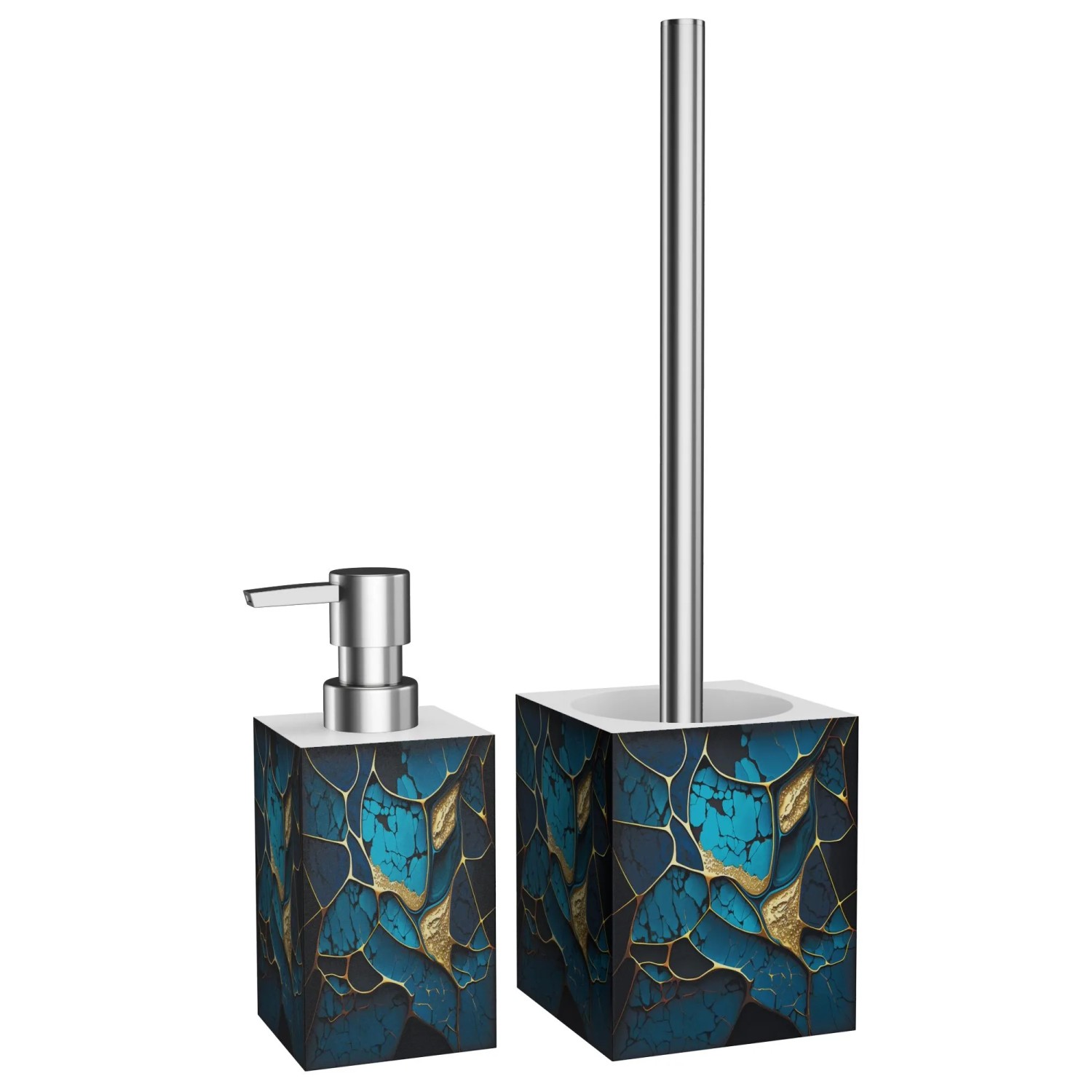 SANILO Badezimmer Set Seifenspender und WC Bürste Marmor Cobalt