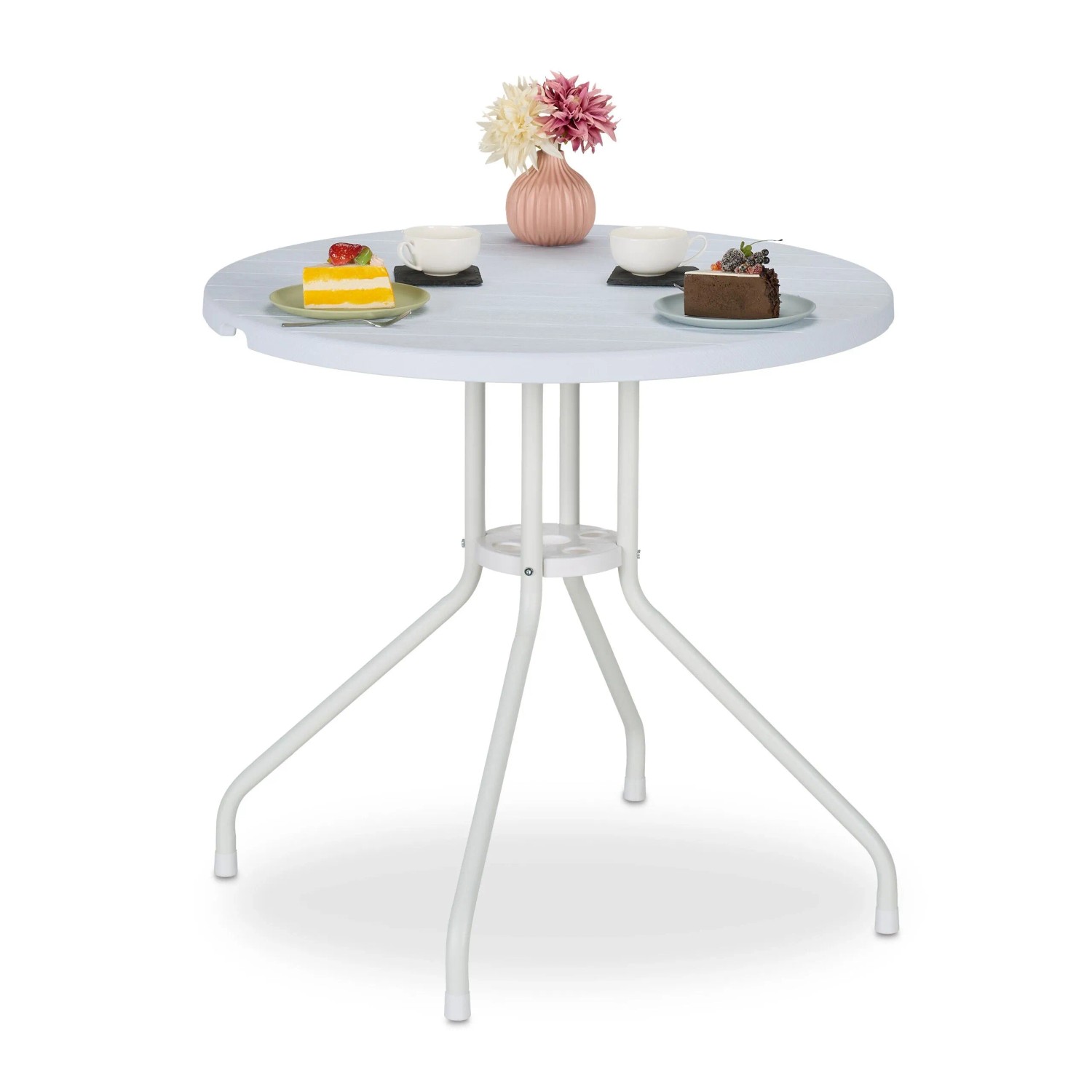 Relaxdays Gartentisch Kunststoff Stahl Weiß Holzoptik Wetterfest 74 cm x 80 cm 5,4 kg