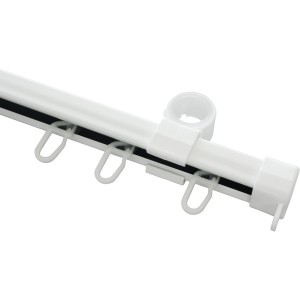 Weiße Gardinia U-Laufschiene, 150 cm, mit Rollringen und Halterungen für Gardinen.