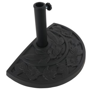 Halbrunder, schwarzer MCW Sonnenschirmständer Lorca mit floralem Muster.