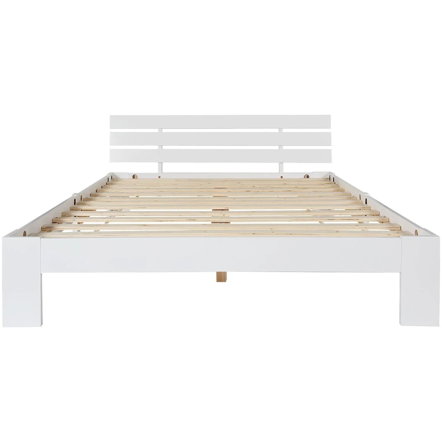 okwish Doppelbett 140x200cm mit Kopfteil Lattenrost Schlafzimmer Kiefer Weiß ohne Matratze