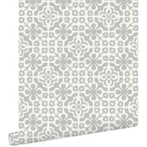 ESTAhome Vliestapete mit abgenutztem Fliesenmuster in Taupe, 53cm breit.