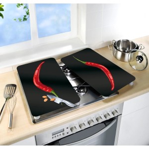 Wenko Herdabdeckplatten Hot Peperoni, 2er-Set, Mehrfarbig. Universal für Glaskeramik-, Elektro- und Gasherde.