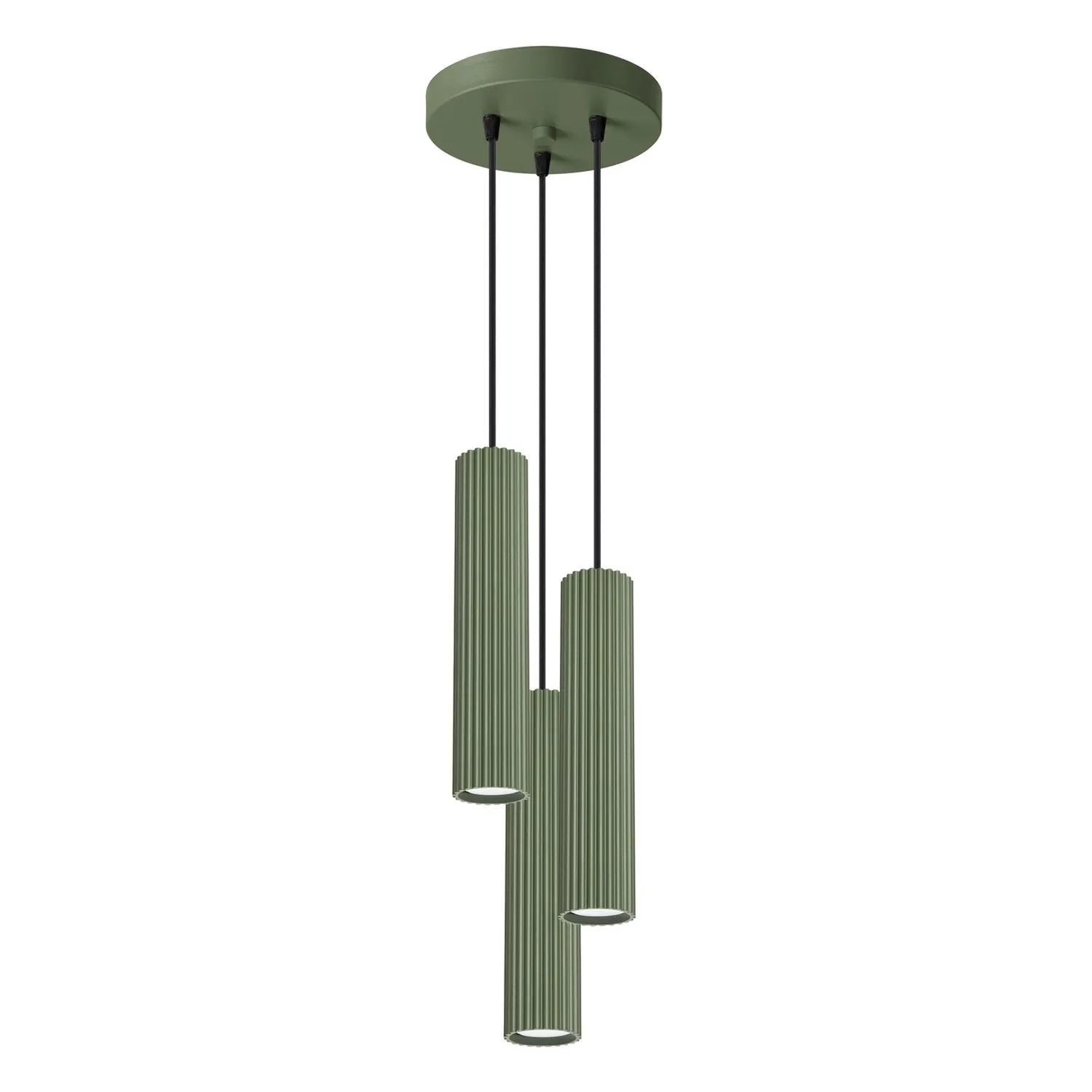 Licht-Erlebnisse Hängeleuchte Modern Olivgrün 19,5 CM Breit Höhenverstellbar 3-Flammig GU10 Aluminium