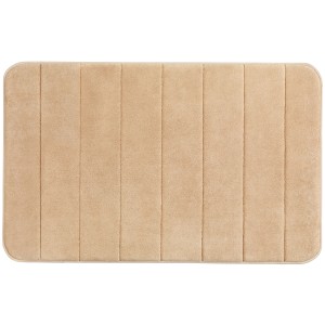 Sandfarbener Wenko Badteppich Memory Foam Streifen, 50x80 cm, flauschig und komfortabel.