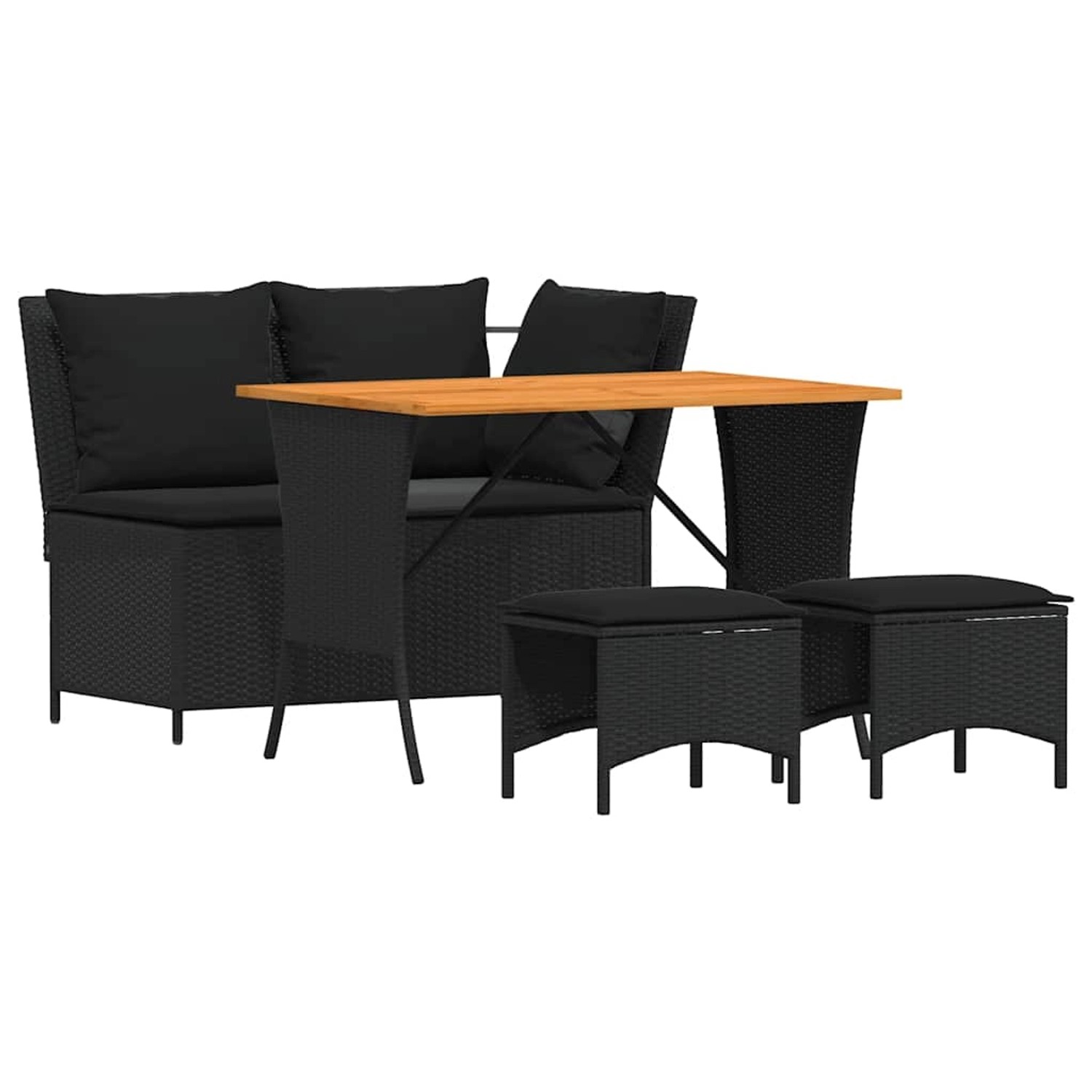vidaXL 4-Tlg Garten-Essgruppe mit Kissen Schwarz Poly Rattan 4104132