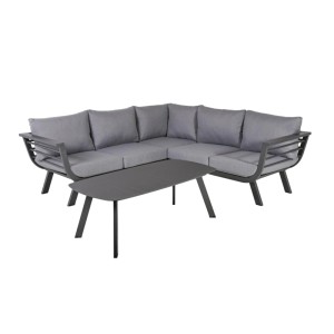 DELUKE Gartenloungeset GERRIT Alu-Polyester Grau Gartenmöbel Set Garten Loungegruppe Lounge-Set Pool Loungegarnitur