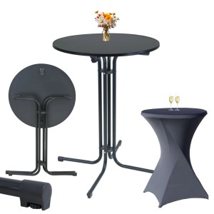 TRUTZHOLM Set Stehtisch Klappbar Durchmesser 80 cm Anthrazit Und Husse Waschbar Bügelfrei Anthrazit