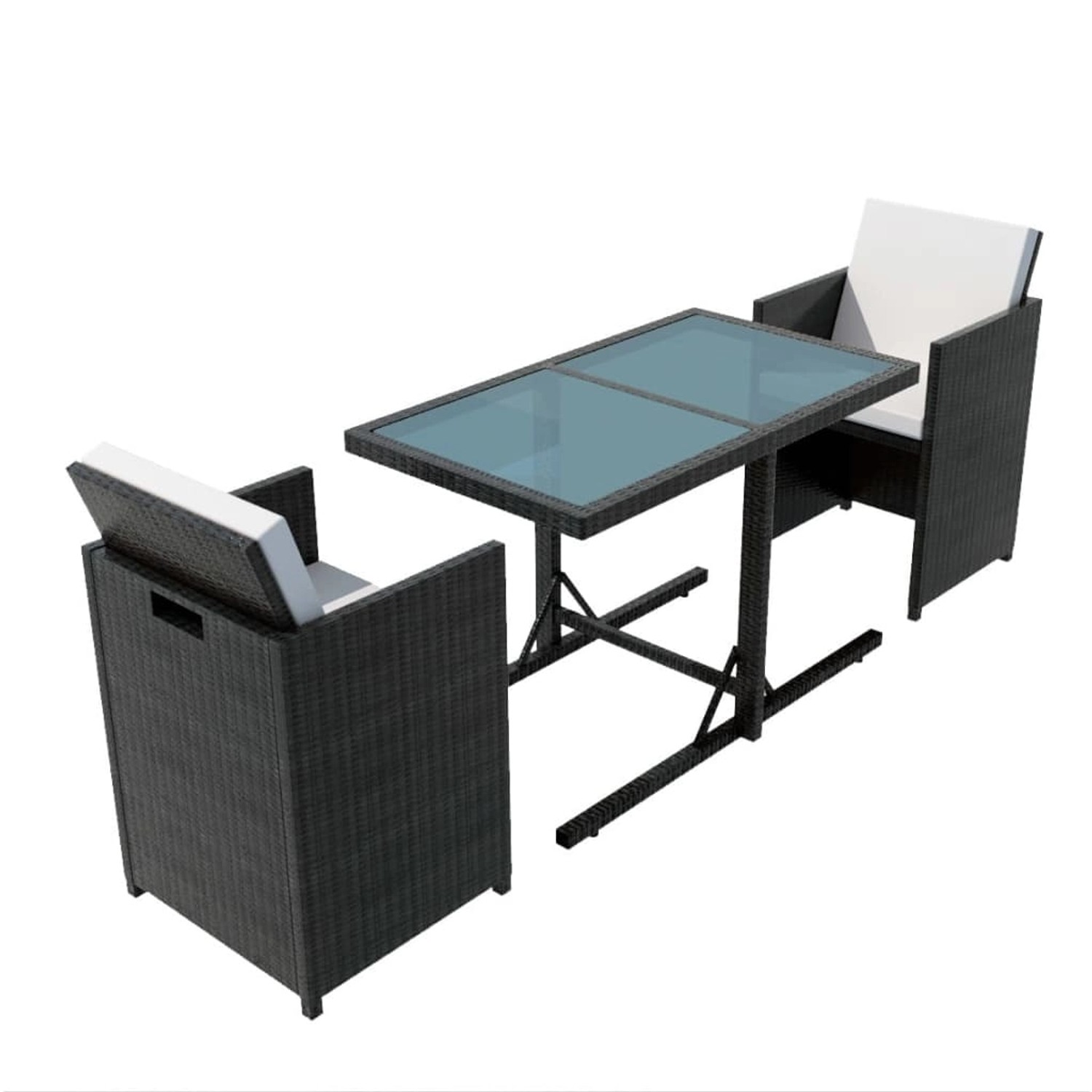 vidaXL 3-tlg Bistro-Set mit Kissen Poly Rattan Schwarz Modell 1